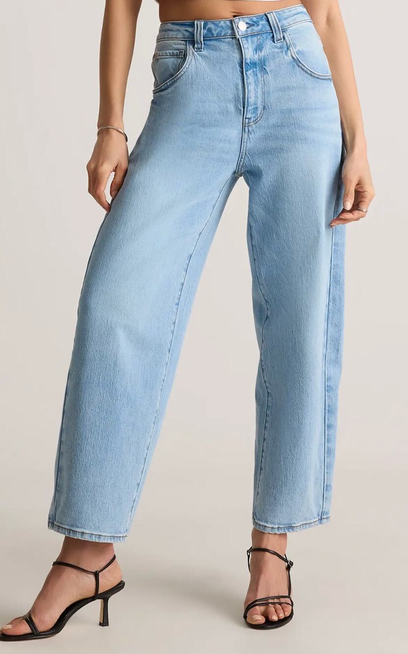 Quince Bella Stretch High Rise Barrel Jeans Organic Cotton Cool Blue 26